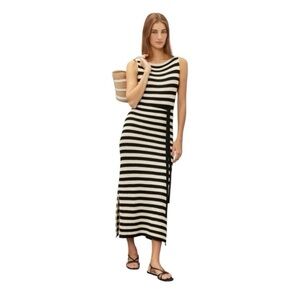 Jason Wu Striped Knit Midi Dress Sleeveless Black and Ivory Cotton Blend Small